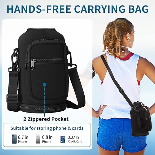 Miniatura 2 de Botella de agua aislada de 64 onzas  con pajilla, tapas de boquilla, funda para botella y asa de paracaídas, botella de agua de metal para