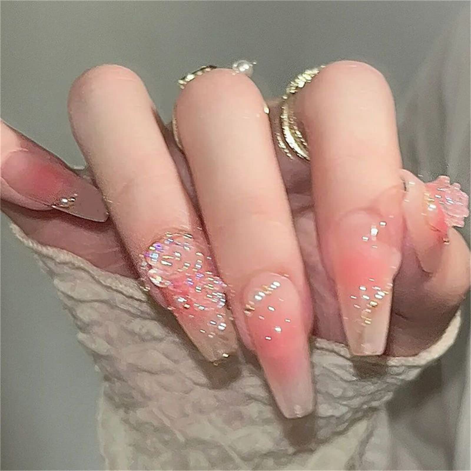 Unghie Finte Lunghe Copertura Completa con Colla Blush Staccabile Fiori Rosa Stampa sulle Unghie 24 Pezzi Suggerimenti per Nail Art per Unghie per Saloni di Bellezza e Donne Nail Art Fai da Te