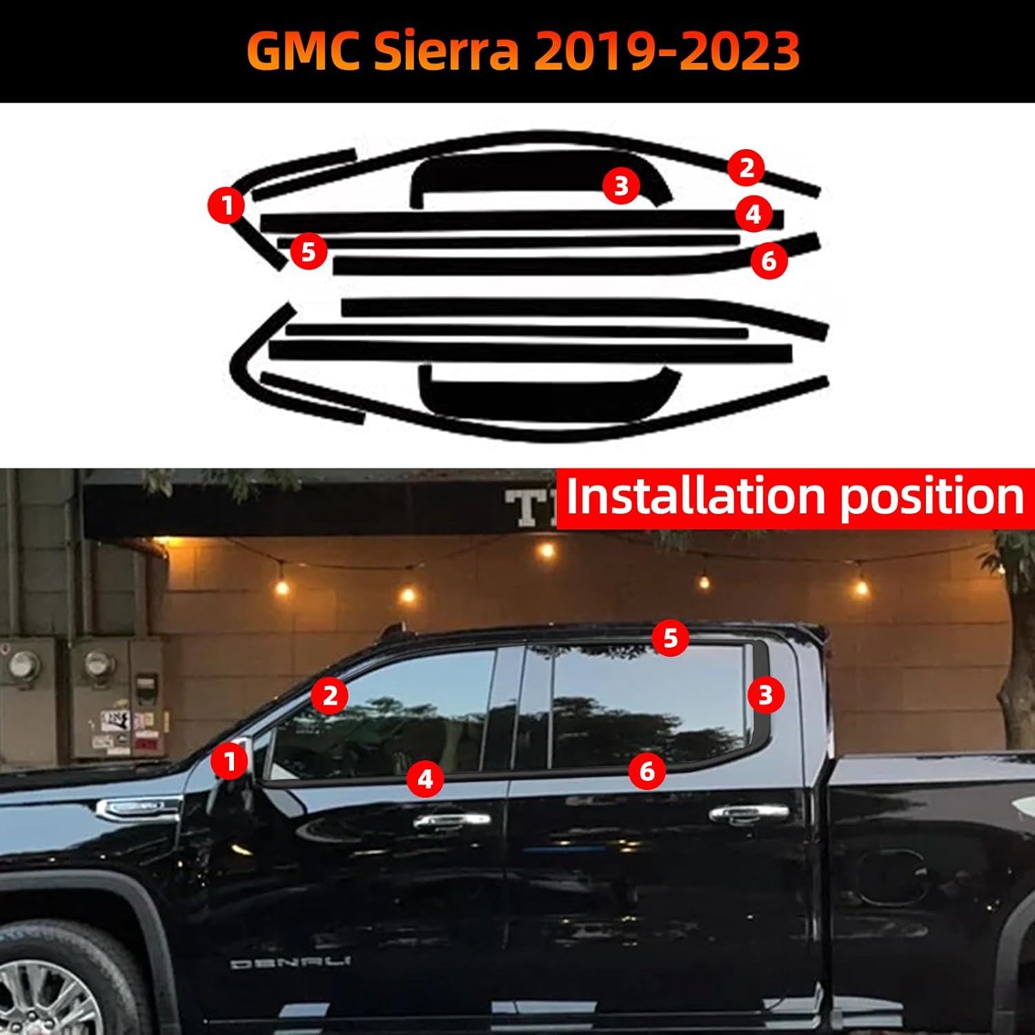 Side Window Trim Chrome Delete Blackout Overlay Kit Pre-Cut Vinyl Compatible for GMC Sierra 2019-2023