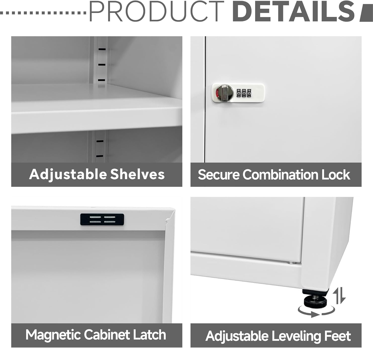 MIOCASA Metal Storage Cabinet with Lock, 3 Adjustable Shelves Single Door Steel Locker for Home, Office & Garage (White)