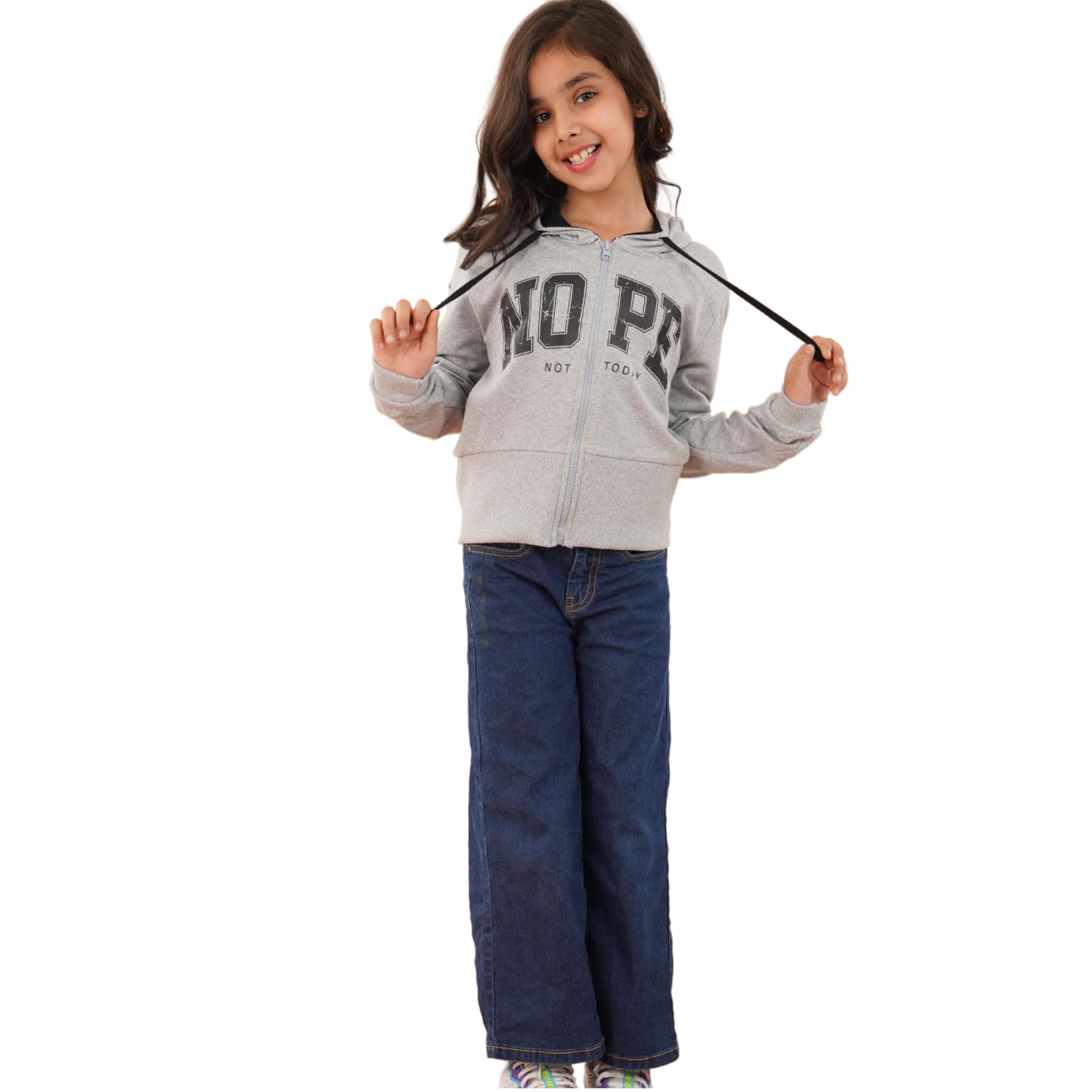 TotzTouch Kids Girls Stylish Hooded Jackets Premium Winter Wear Clothes Color Black & Light Grey (Age 3 years to 15 years)