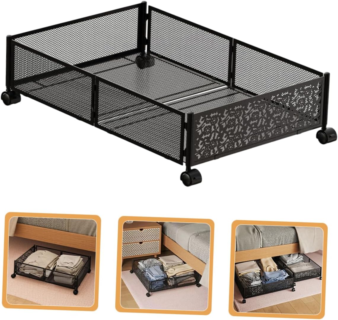 ABOOFAN under Bed Storage Rack Stainless Steel Organizer Wheels for Clothes Shoes and Blankets Stylish Mesh Design for Space-saving Storage