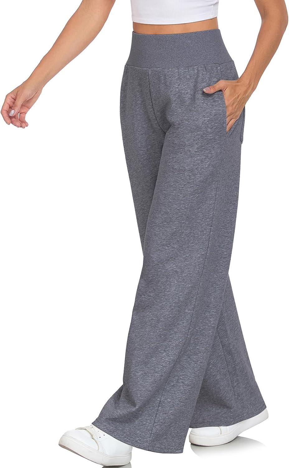 ALSOGO Women's Wide Leg Sweatpants Ribbed High Waist Straight Leg Baggy Lounge Pants Loose Workout Joggers with Pockets - Image 4