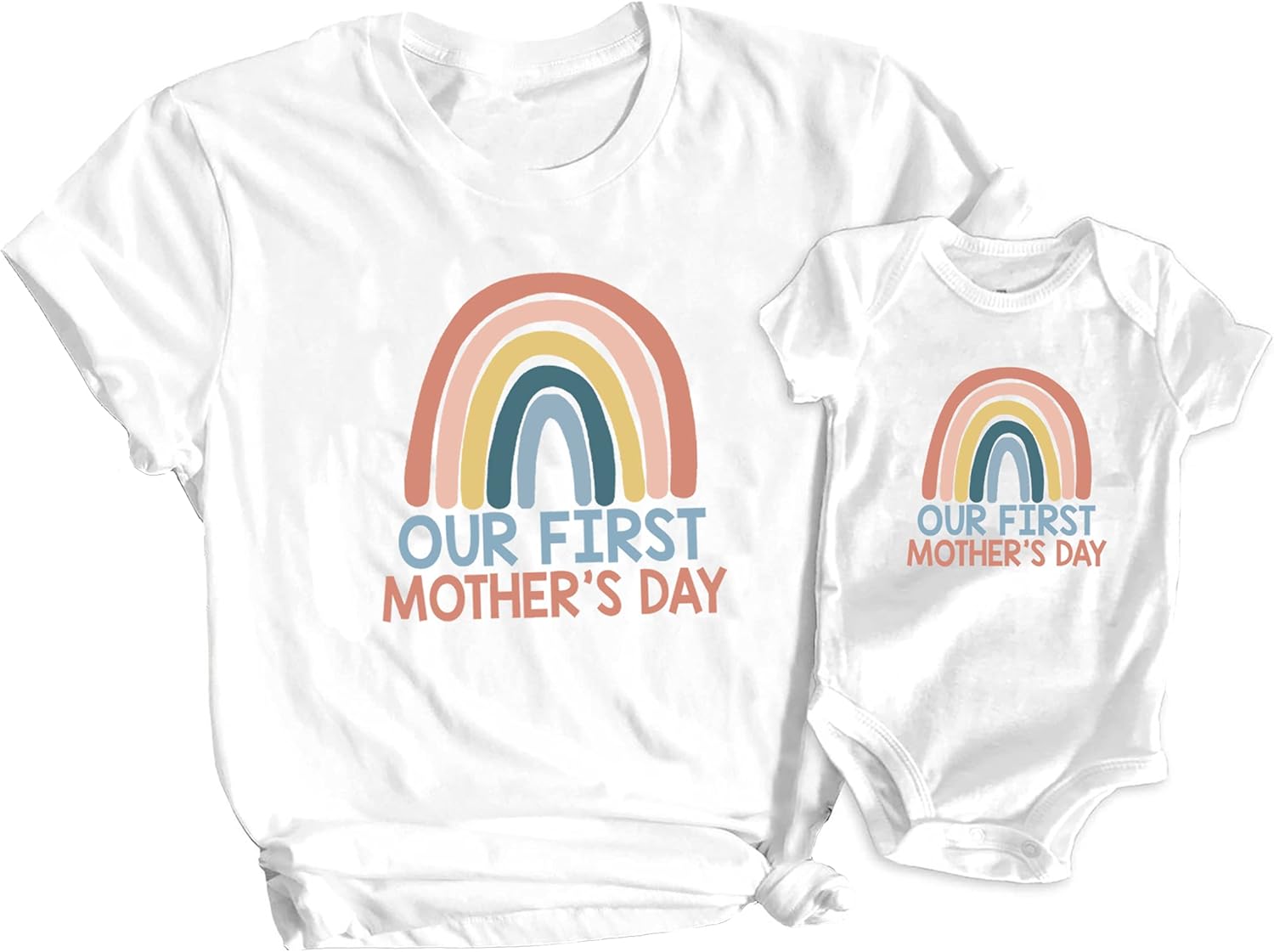 SoRock First Mother's Day T-Shirt Matching Mom & Baby Rainbow Onesie Gift