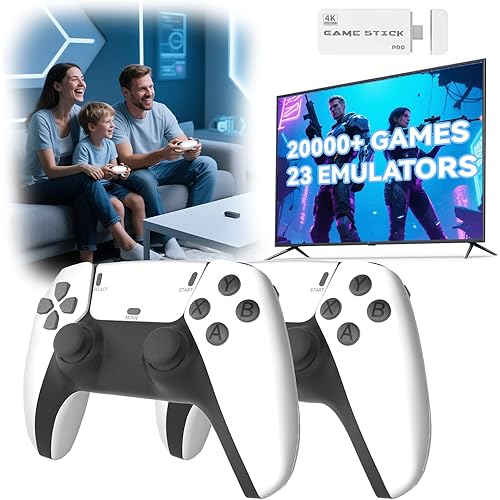 Retro Gaming Console Stick, Classic Video Games Stick with 4K HDMI, Built-in 23 Emulators, 20000+ Games - Plug & Play TV Video GameStick with Upgrade Dual 2.4G Wireless Controllers