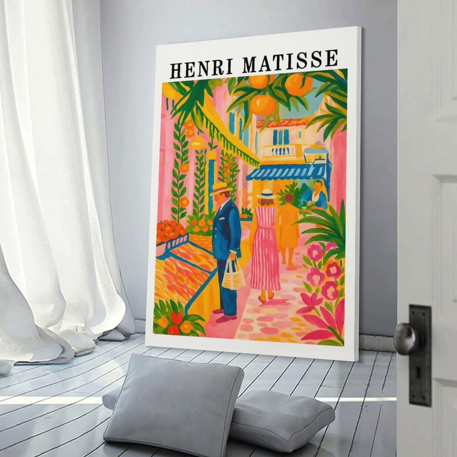 Junmoney Henri Matisse Style Market Scene Painting Wall Art Print, 08x12inch(20x30cm), for Study, Office Or Focused Interiors, Home Office Artwork with Decorative Appeal