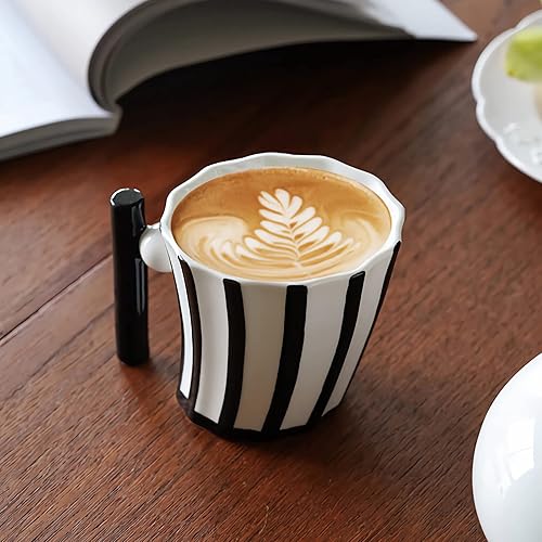 Miniatura 3 de ODIINCY Juego de 4 tazas de café, hechas a mano, estéticas, tazas de té para la oficina y el hogar, tazas de café de cerámica artísticas para