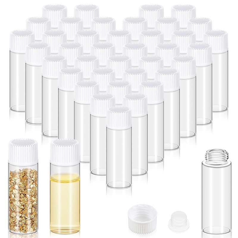 Lallisa Frascos de Vidro de 5 mL com Tampas Brancas de Rosca e Tampas Internas de Plástico, Pacote com 80
