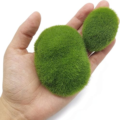 Miniatura 4 de RONYOUNG 40 rocas artificiales de musgo decorativas de 4 tamaños, bolas de musgo verde, piedras de musgo verde, piedras cubiertas de musgo verde,
