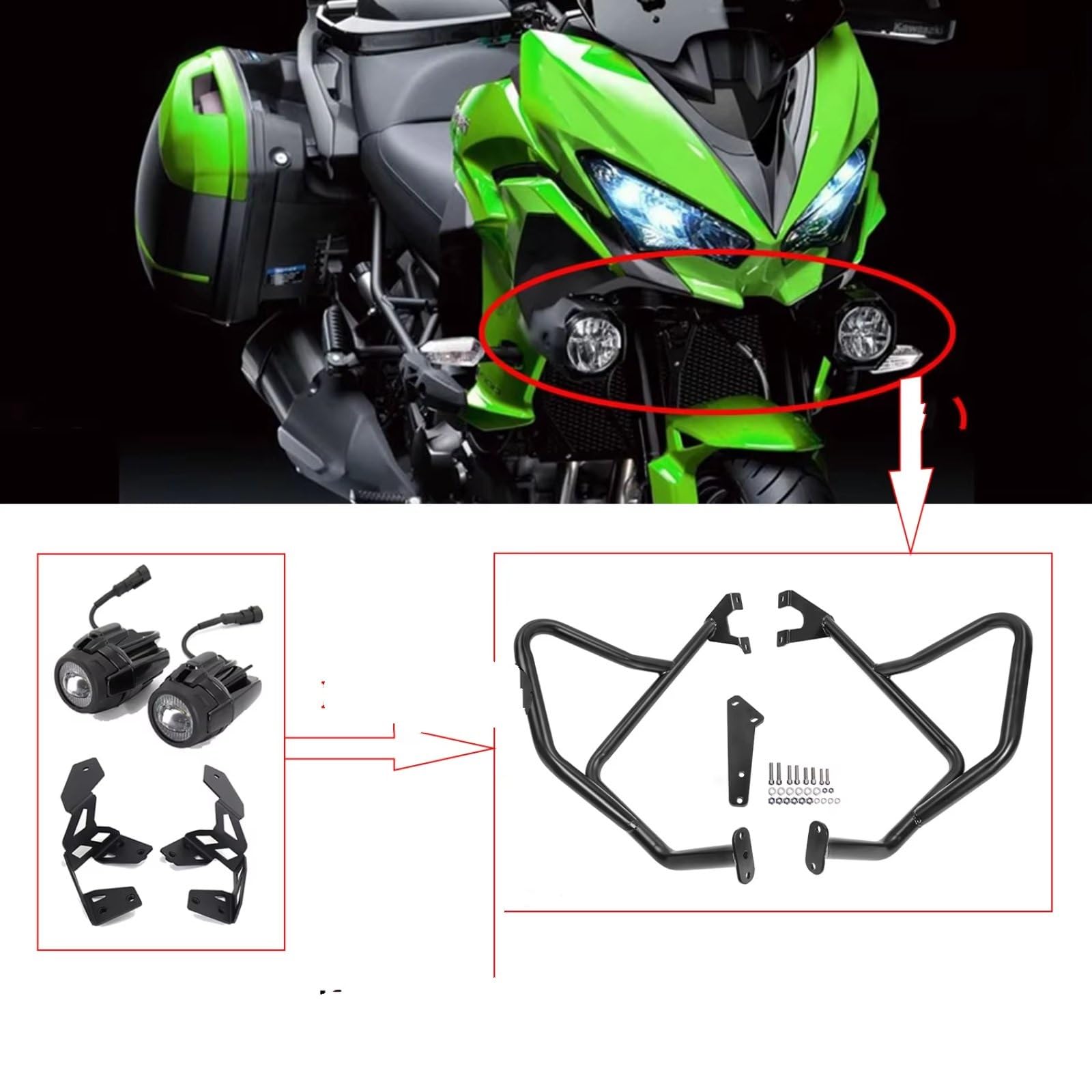 Barre Protection Moteur Moto Pare-Chocs D'autoroute Cage Piquée Compatible avec pour Versy650 2015 2016 2017 2018 2019 2020 2021
