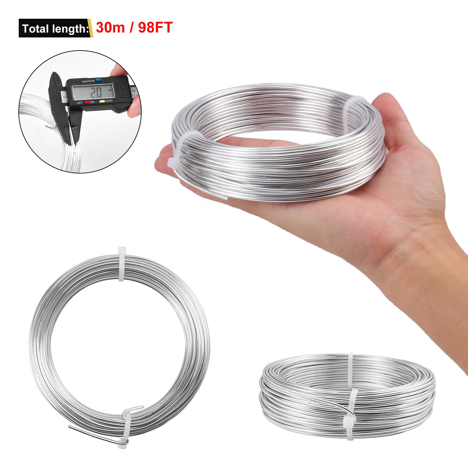4 Roll 2 mm Anodized Aluminum Bonsai Training Wire, Each Roll 98 Feet Anodized Aluminum Bonsai Plant Wire, Wire for Crafts, Sculpting, Home Decoration(Total 392Ft)