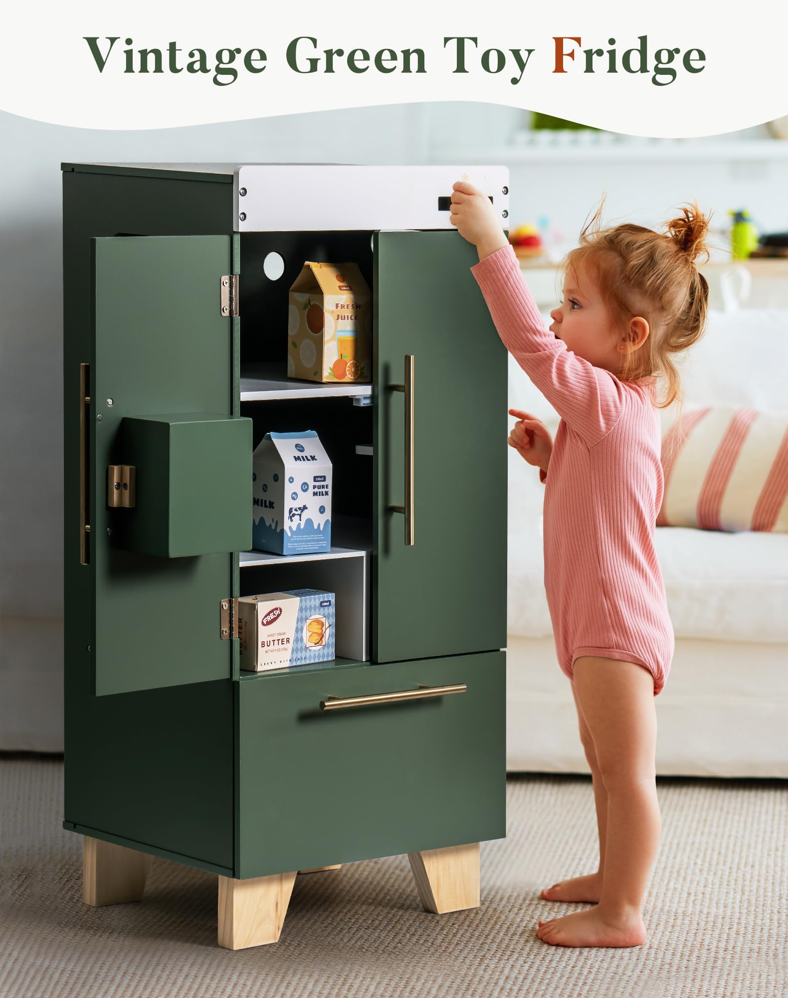 ROBUD Kinderküche Holz Spielset, Spielküche & Kühlschrank & Ofen & Waschmaschine mit Zubehör, Simulation Kinder Rollenspiel Spielzeug für Junge Mädchen ab 3 Jahre