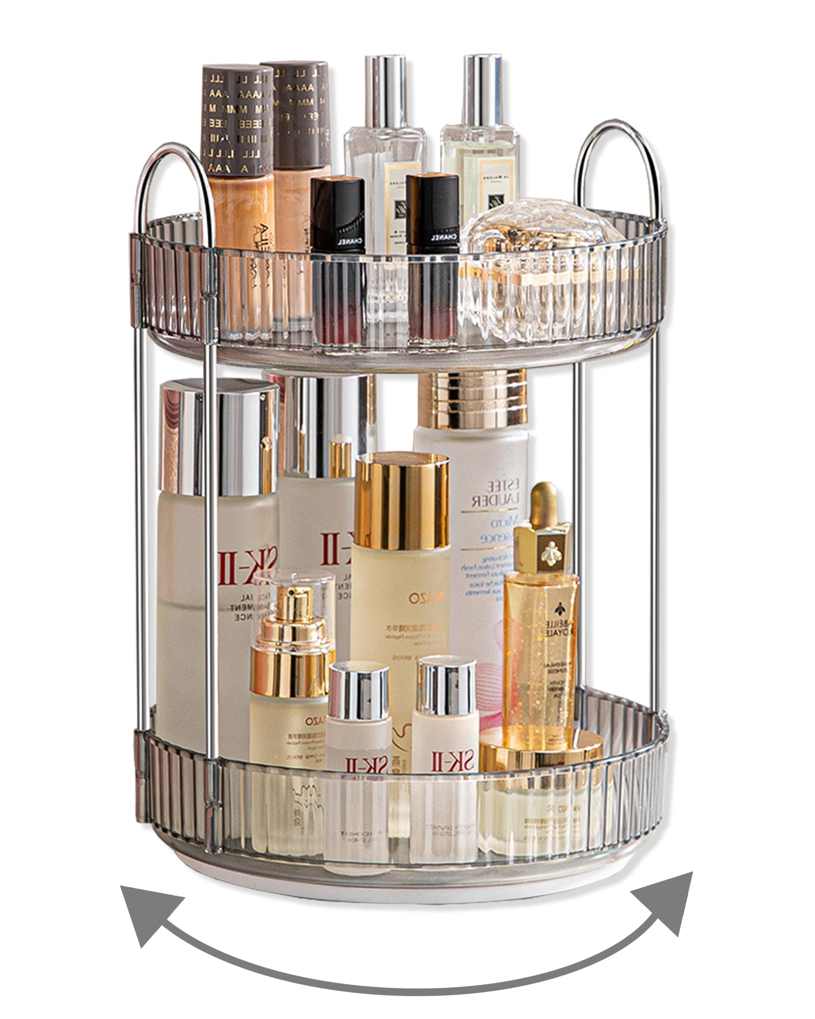360 Rotating Makeup Organizer for Vanity,Bathroom Countertop Organizer,Spinning Perfume Organizer&Vanity Organizer(Grey-2 Tier)