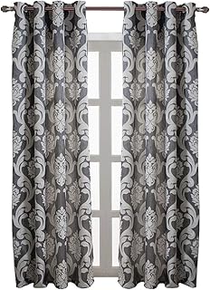 NAPEARL European Style Jacquard Curtains for Living Room, Luxurious Room Darkening Curtains 108 Inches Long, Grommet Thermal Curtains Drapes, Set of 2 Panels, ( Each 52 x 108 in, Grey )