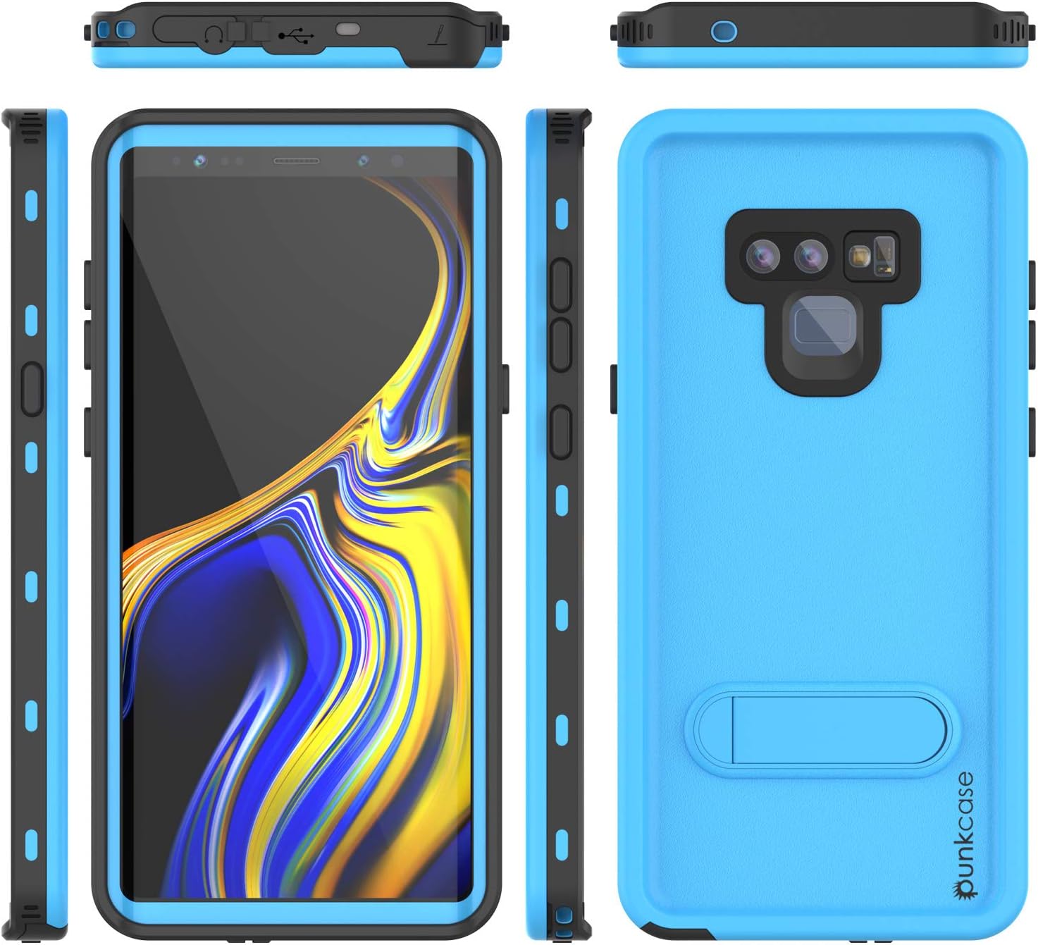 PunkCase Galaxy Note 9 Waterproof Case, [KickStud Series] [Slim Fit] [IP68 Certified] [Shockproof] [Snowproof] Armor Cover W/Built-in Kickstand + Screen Protector for Samsung Galaxy Note 9