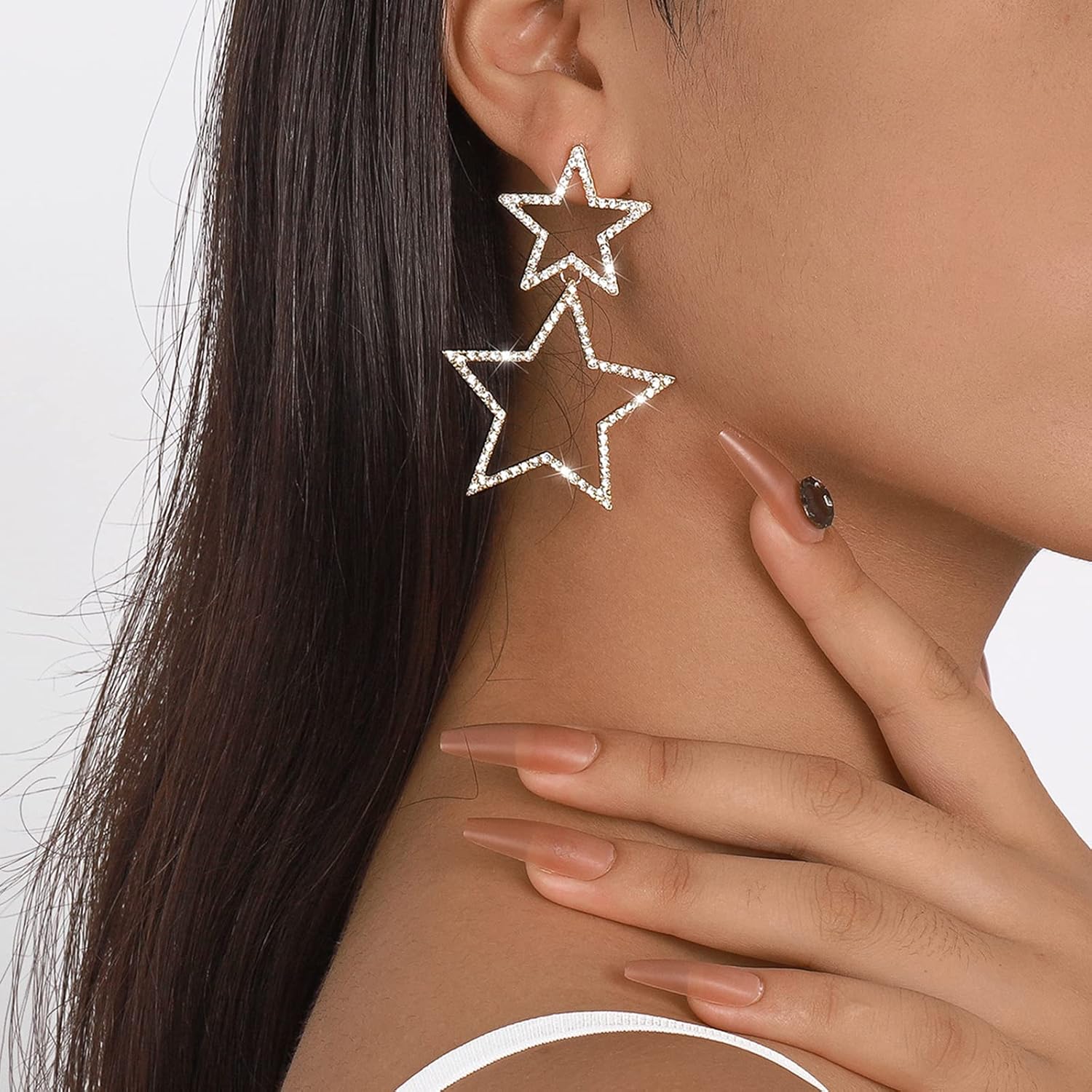 Star Earrings for Women Silver Star Earrings Dangle Rhinestone Star Stud Earrings Rhinestone Big Star Dangle Earrings - Image 2