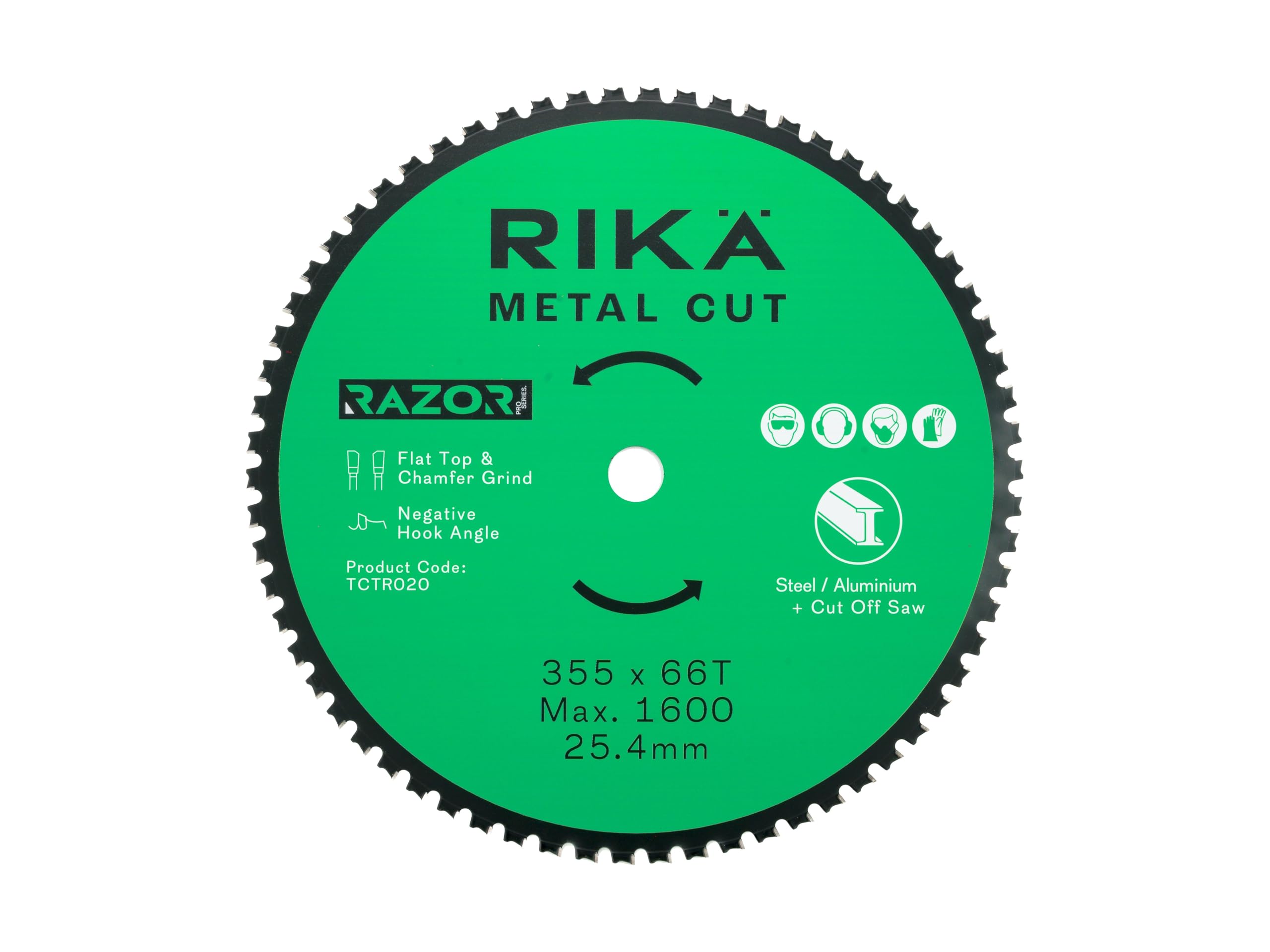Rikä TCTR020 Razor Pro TCT Cut Off Mild Steel/Ali Saw Blade 355mm x 66T x 25.4mm