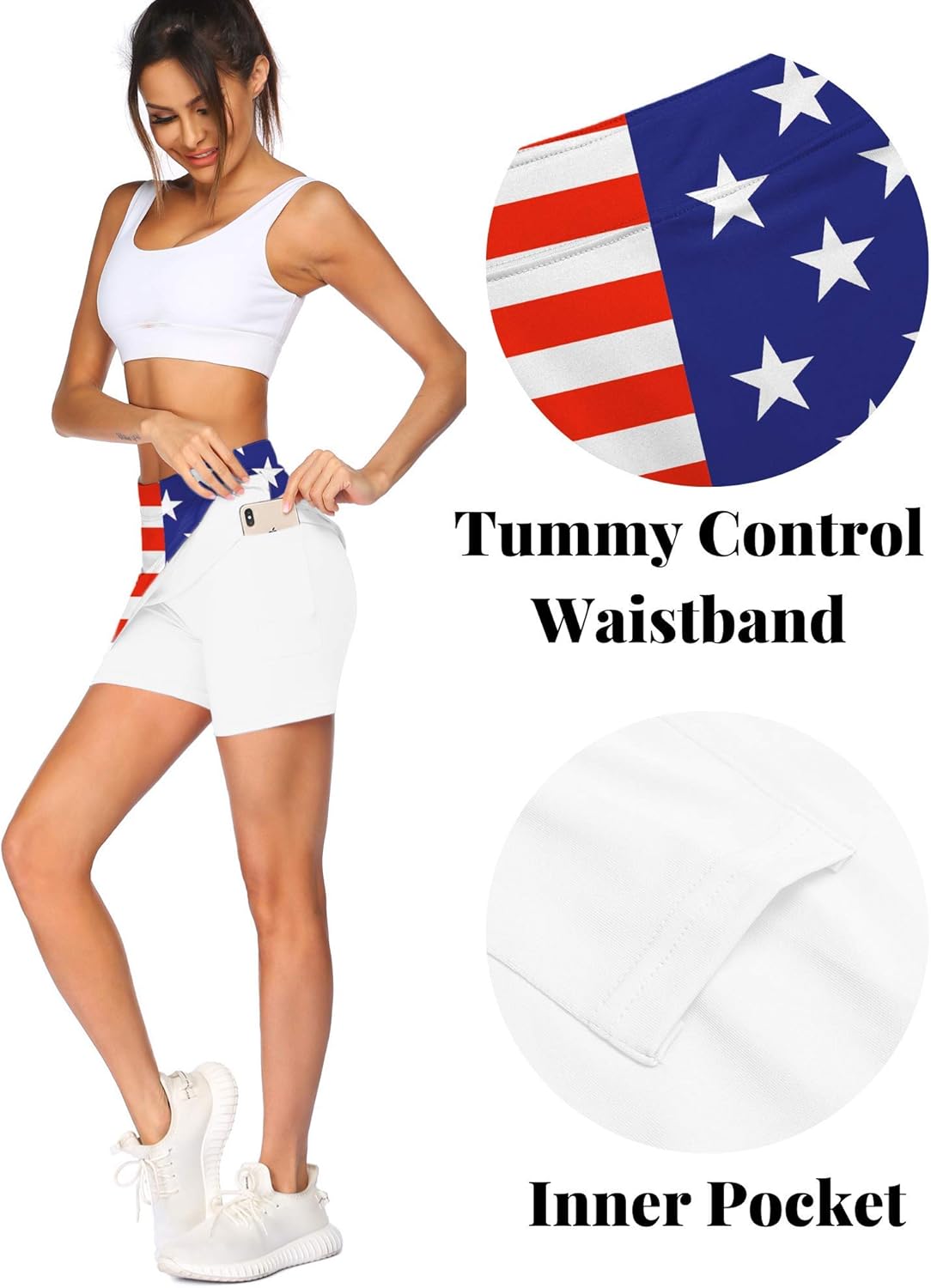 Ekouaer 16" Women's Athletic Skirt Quick Dry A-line Golf Skirt USA Flag Print Sport Athletic Tennis Skort Silicone Grippers,XXL - Image 3