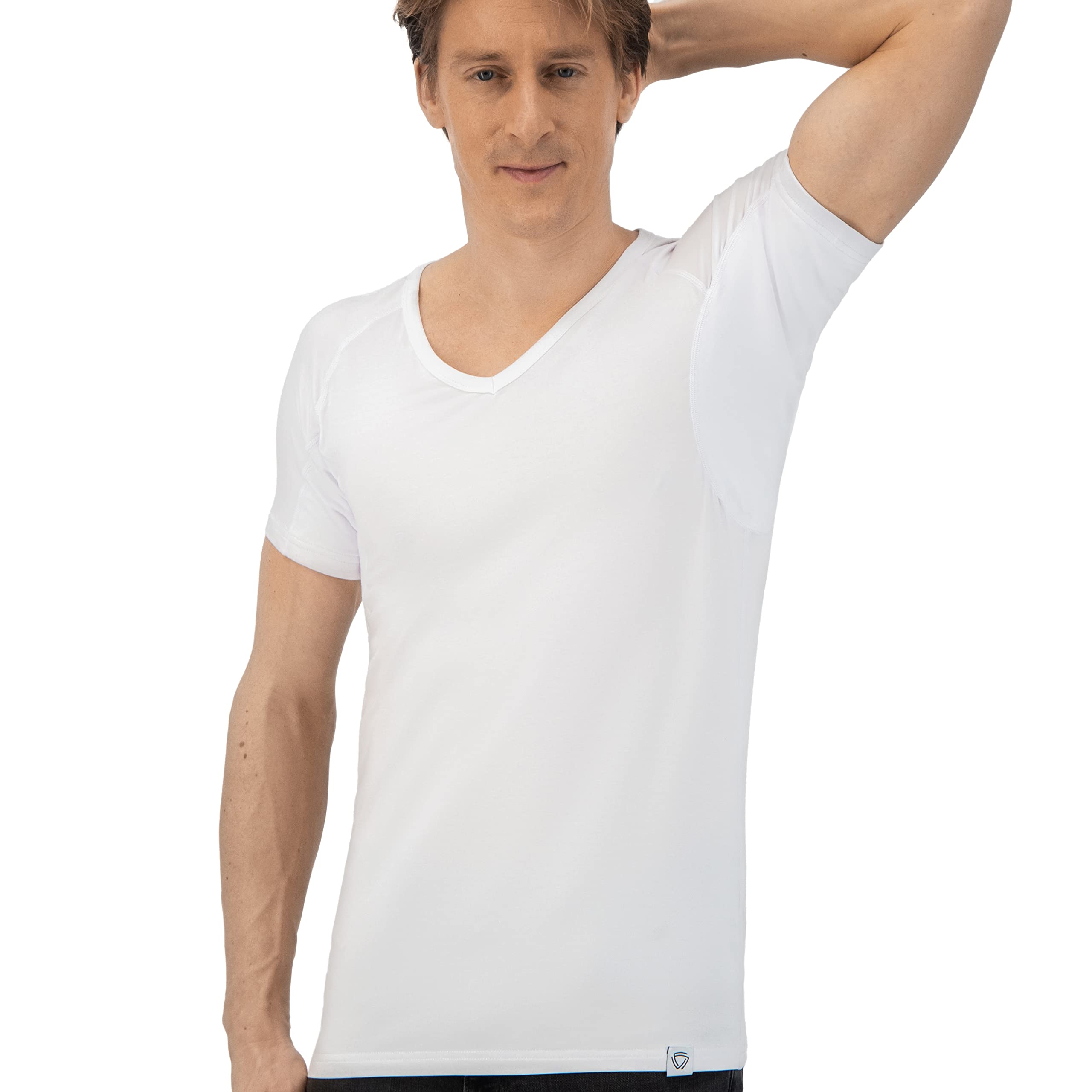 Fibershirts® Maglia Anti Sudore - T-Shirt Contro Le Macchie di Sudore - Canotta antisudore - con ArmPads PRO e Trattamento Silver - Uomo - Scollo a V