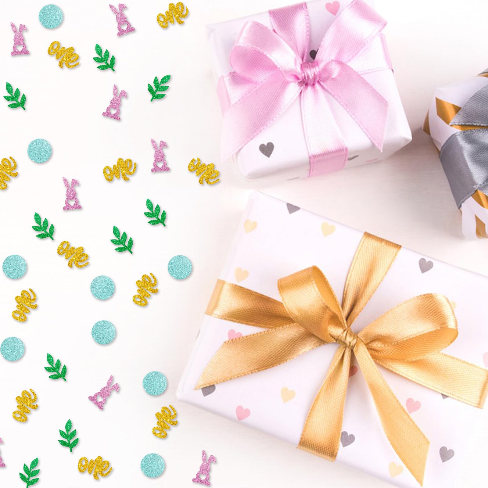 120 szt. zajączek wielkanocny One Confetti, Some Bunny Is One Confetti, różowy brokatowy królik króliczek baby shower stół rozproszony, motyw wielkanocny dekoracja na 1. urodziny