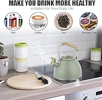 Vista 4 de Tetera de 3.0 cuartos de galón para estufa, tetera de acero inoxidable, hervidor de agua de grado alimenticio con mango de madera para café, té