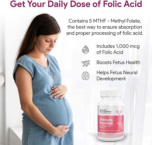 Miniatura 3 de Nutri Supreme - Vitamina prenatal, suplemento de vitaminas prenatales para mujeres con folato de metilo altamente absorbente, multivitamínico