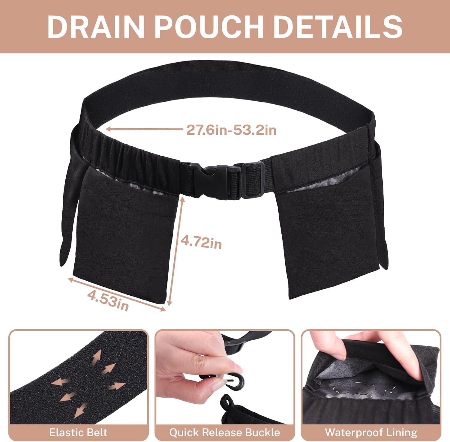 Mastectomy Drain Holder with Shower Bag and 4 Pouch Shower Bag Adjustable Drain Holder After Tummy Tuck, Tummy Tuck Recovery, Mastectomy Recovery Supplies