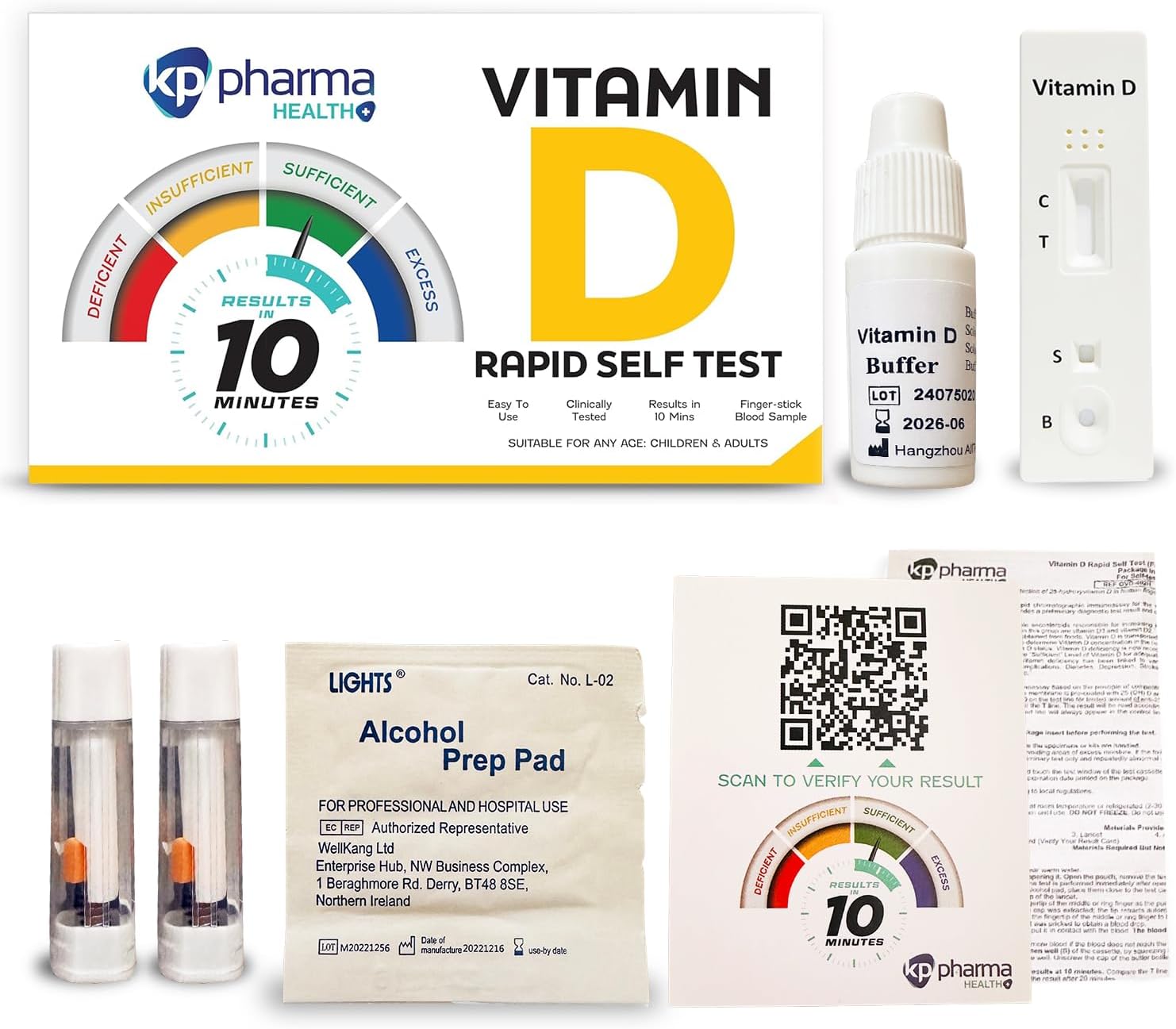 KP Pharma Vitamin D Test Kit, Check for UV Deficiency & Insufficiency Level at Home, Clinically Tested, Certified by CE, Easy and Quick Test Kit for Accurate Results - 1 Vitamin D Testing Kit
