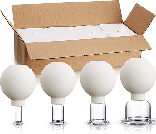 Vista 30 de Juego de 4 ventosas de vidrio de silicona, tazas de ventosas de silicona para masaje, ventosas al vacío para cuerpo, cara, pierna, brazo, espalda