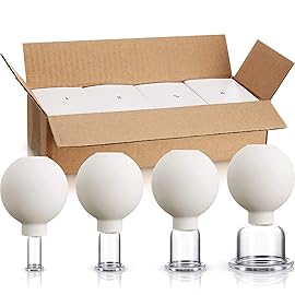 BBTO 4 Pieces Glass Cupping Set Glass Silicone Cupping Cups Massage Vacuum Suction Cupping Cups for Body Face Leg Arm Back Shoulder Muscle and Joint Pain (White)