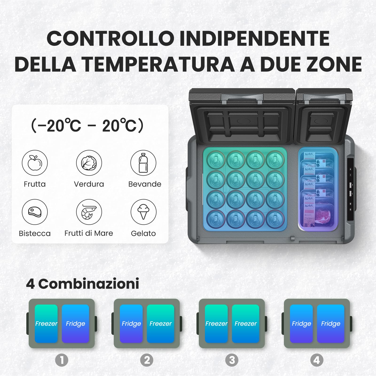 Alpicool KLS38 Frigo per Auto 31L con APP, 2026 Doppia Zona Frigorifero Portatile Elettrico 12/24V DC 100~240 V AC,Frigo Portatile per Camion Viaggio Picnic,-20℃-20 ℃,con Scomparto Ghiaccio,Nera
