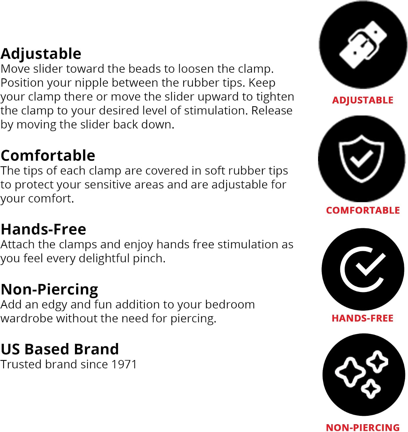 Adam & Eve Eves Naughty Nipple Clamps, Adjustable Pressure Clamps with Soft Rubber Tips, Weighted Beads for Added Stimulation, Metal Sliders for Intensity Control, BDSM Bondage Accessories for Couples
