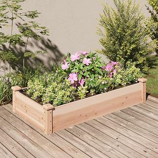 prissent Jardinera elevada Outdoor Furniture - Jardinera de terraza - Jardinera de exterior - Color marrón - Medidas 120 x 60 x 25 cm - Madera maciza de abeto - Tela