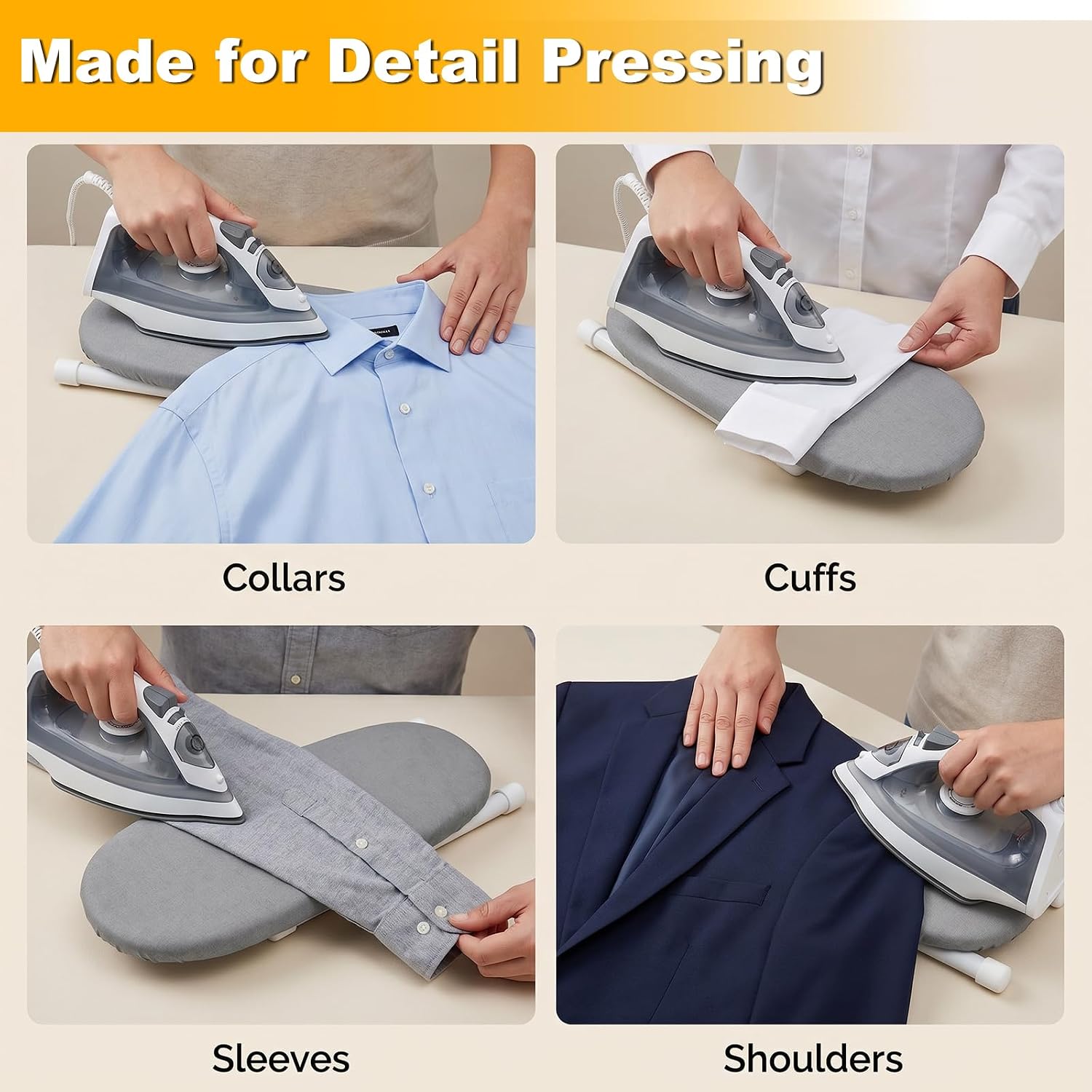 11 Inch Mini Ironing Board Tabletop Travel for Sleeves Portable Foldable Iron Boards with Heat Resistant Cover for Collars Shoulders Hems Corners for Small Spaces, Silver