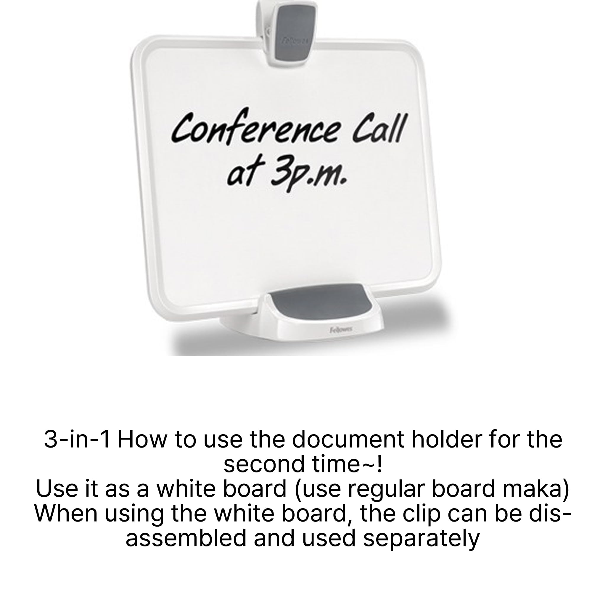 3-in-1 Document Holder, Adjustable Desktop Stand for Documents, Whiteboard, and Tablets, White/Gray