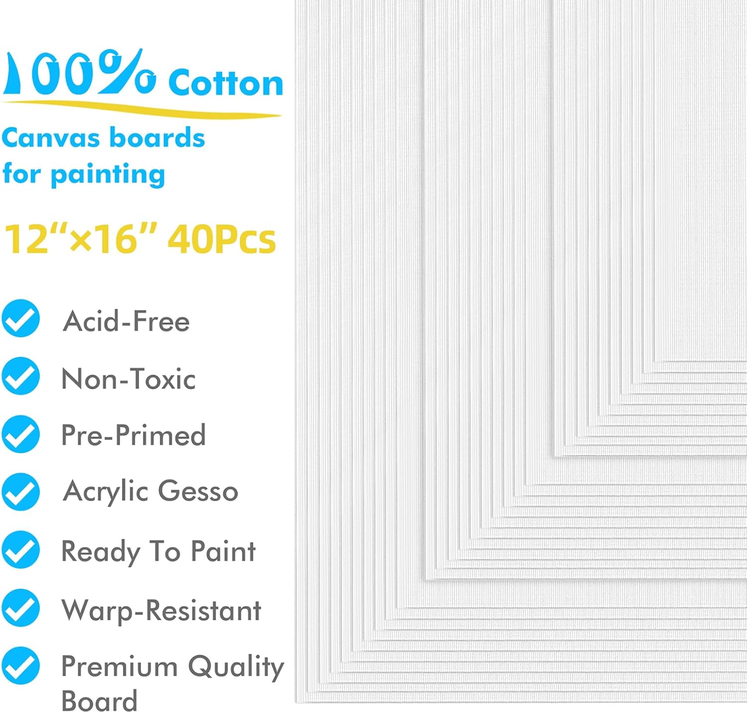 Gotideal Canvas Boards for Painting, 40pcs 12x16 Primed Canvas for Painting, Bulk Painting Canvas for Kids and Adults, White Blank Canvas Panels for Acrylic, Oil, Pour Art Supplies