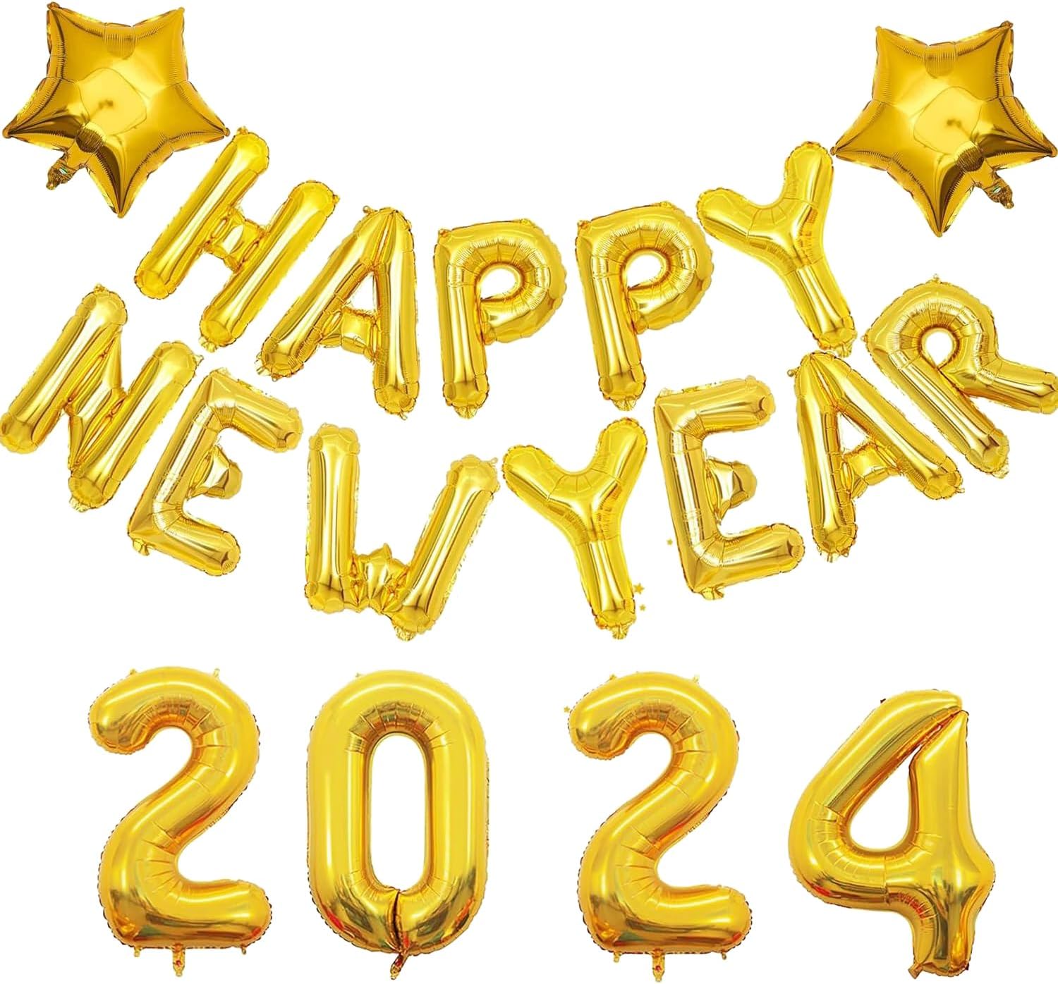 New Years Eve Decorations 2024, 18 pcs Foil Balloon New Years