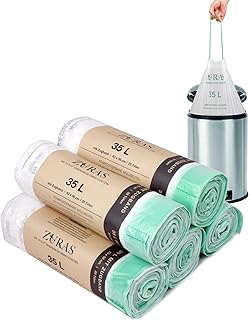 35 Liter Biomüllbeutel mit Zugband 100 Stk. kompostfähige, biologisch abbaubare Müllbeutel, DIN EN 13432 zertifiziert und geprüft, reißfest und wasserdicht