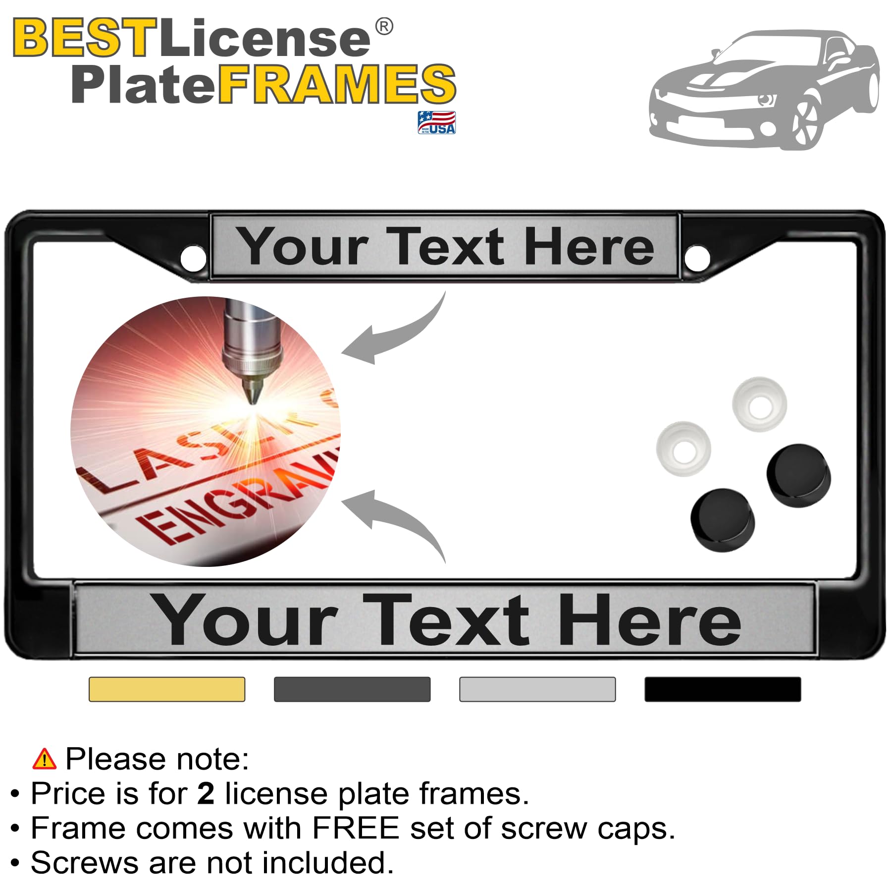 Custom Personalized Metal Laser Engraved Car License Plate Frame with Free caps - Picture 70 of 132
