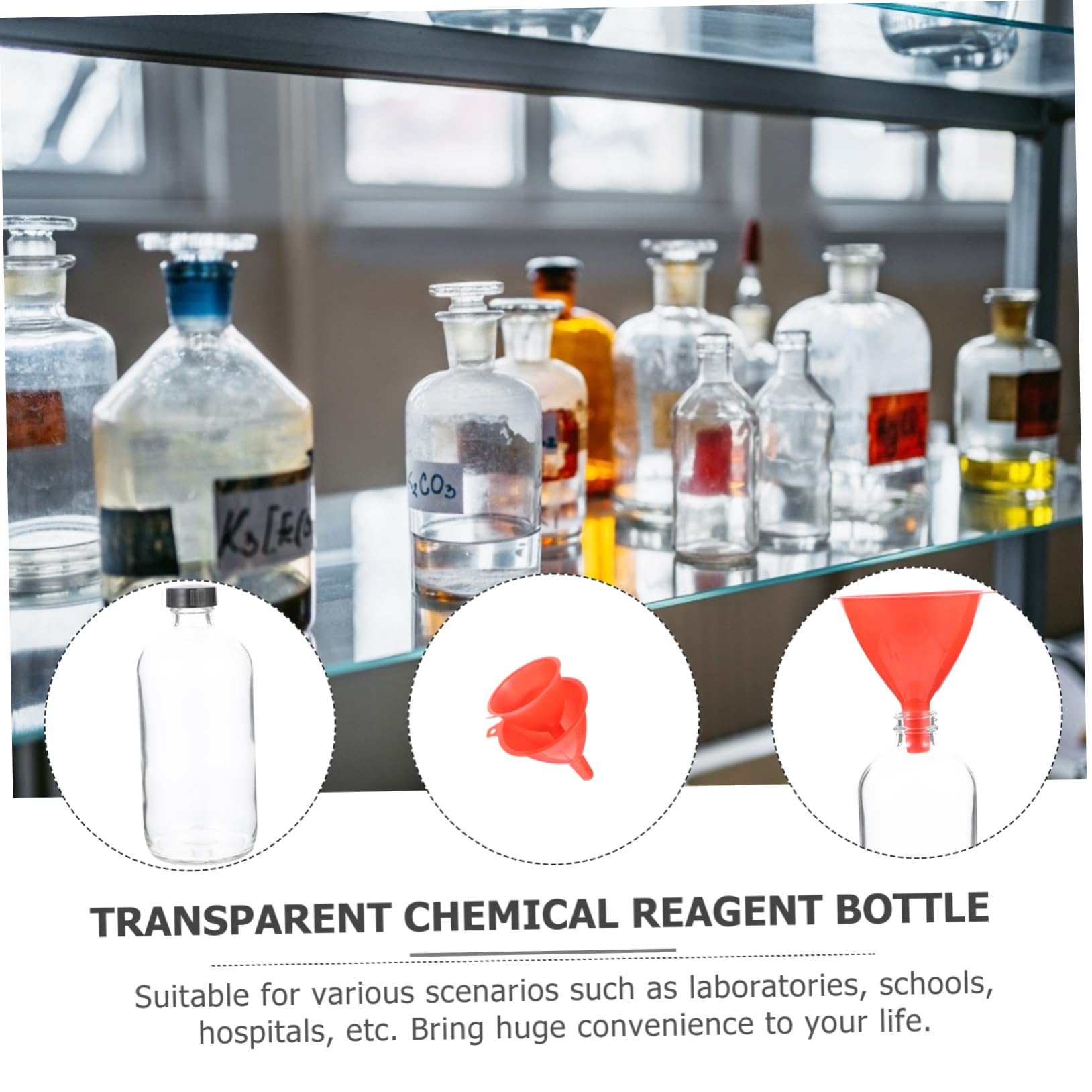 ABOOFAN 6piezas Frasco De Reactivo De Vidrio Transparente Botella De Boca Estrecha Para Muestras Incluye Embudo Para Laboratorio o Química