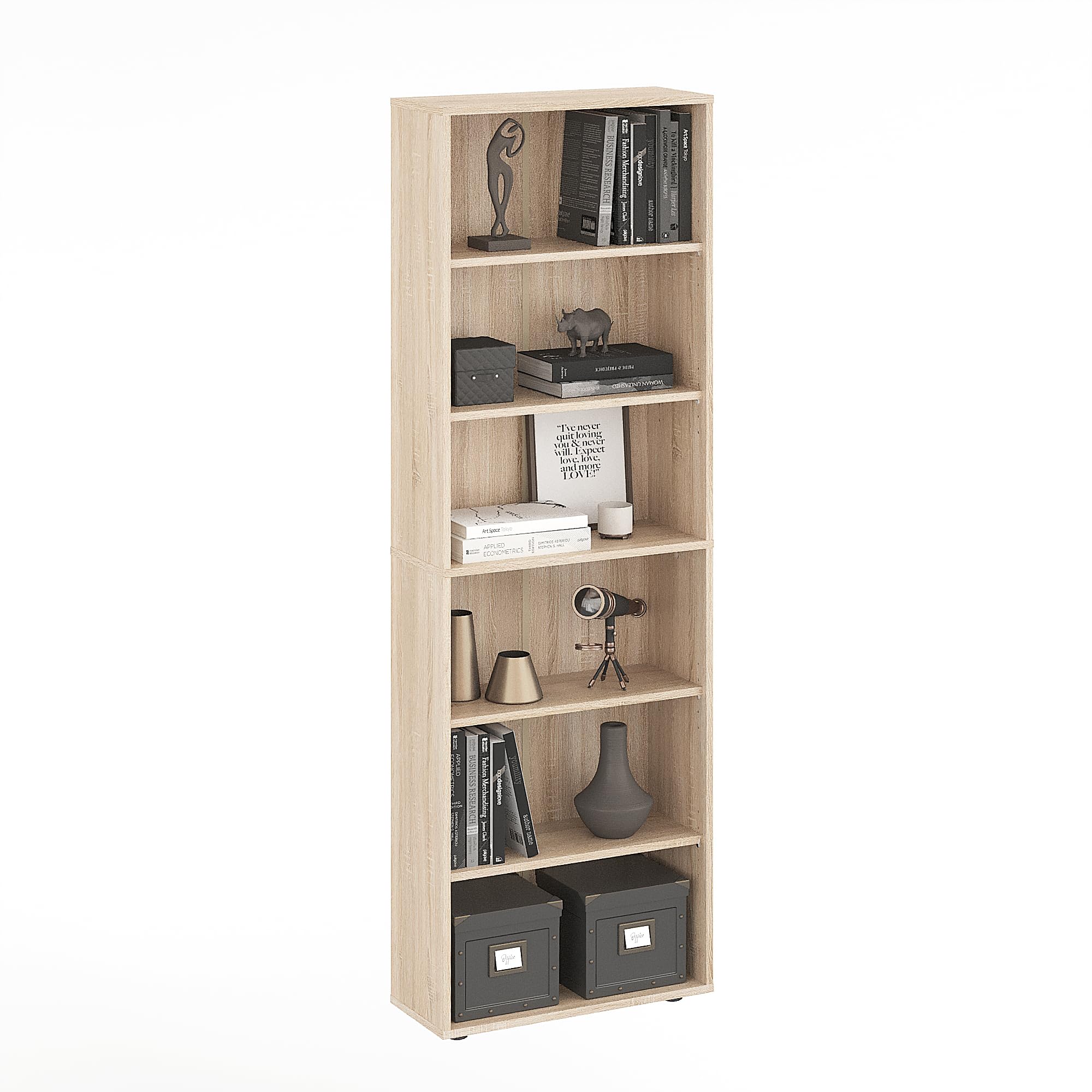 Komto Oak Bookcase Tall - 6-Tier Book Shelf Unit Freestanding, Ideal for Storage in Living Room, Bedroom or Home Office | Lumo 60 x 180 x 24 cm