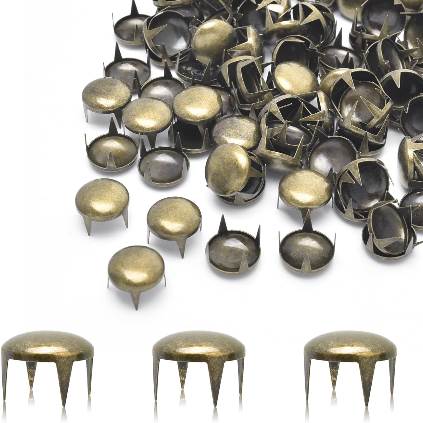 200pcs 12mm Round Dome Rivets Spike Studs Spots Nailhead Punk Rock DIY Leather Craft for Shoes Clothing Bag Parts Decoration (Antique Brass)