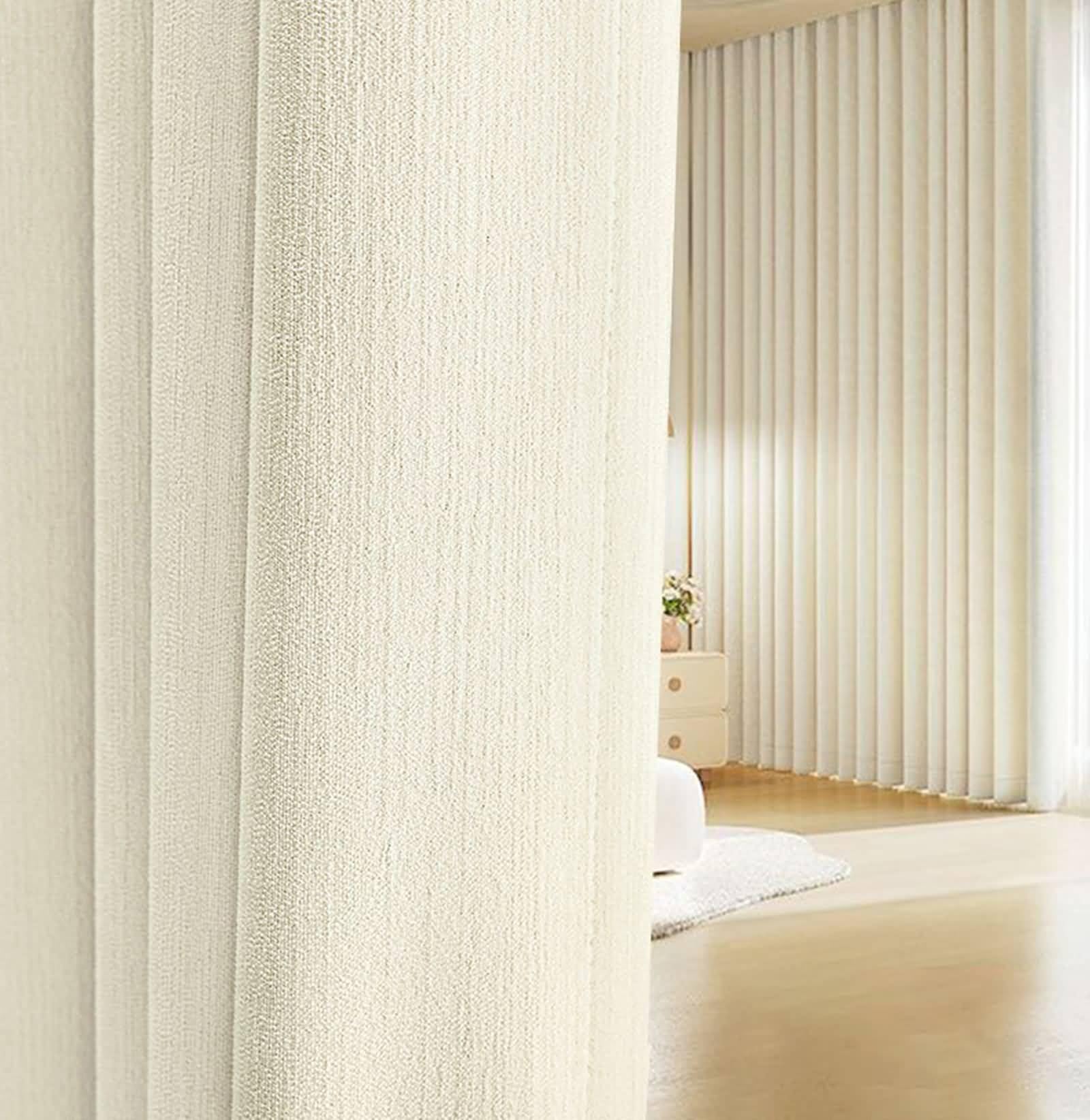 Zasłona zaciemniająca cienka, kremowa zasłona wewnętrzna jednolity kolor szenilowy 2 panele 107W x 244L cm