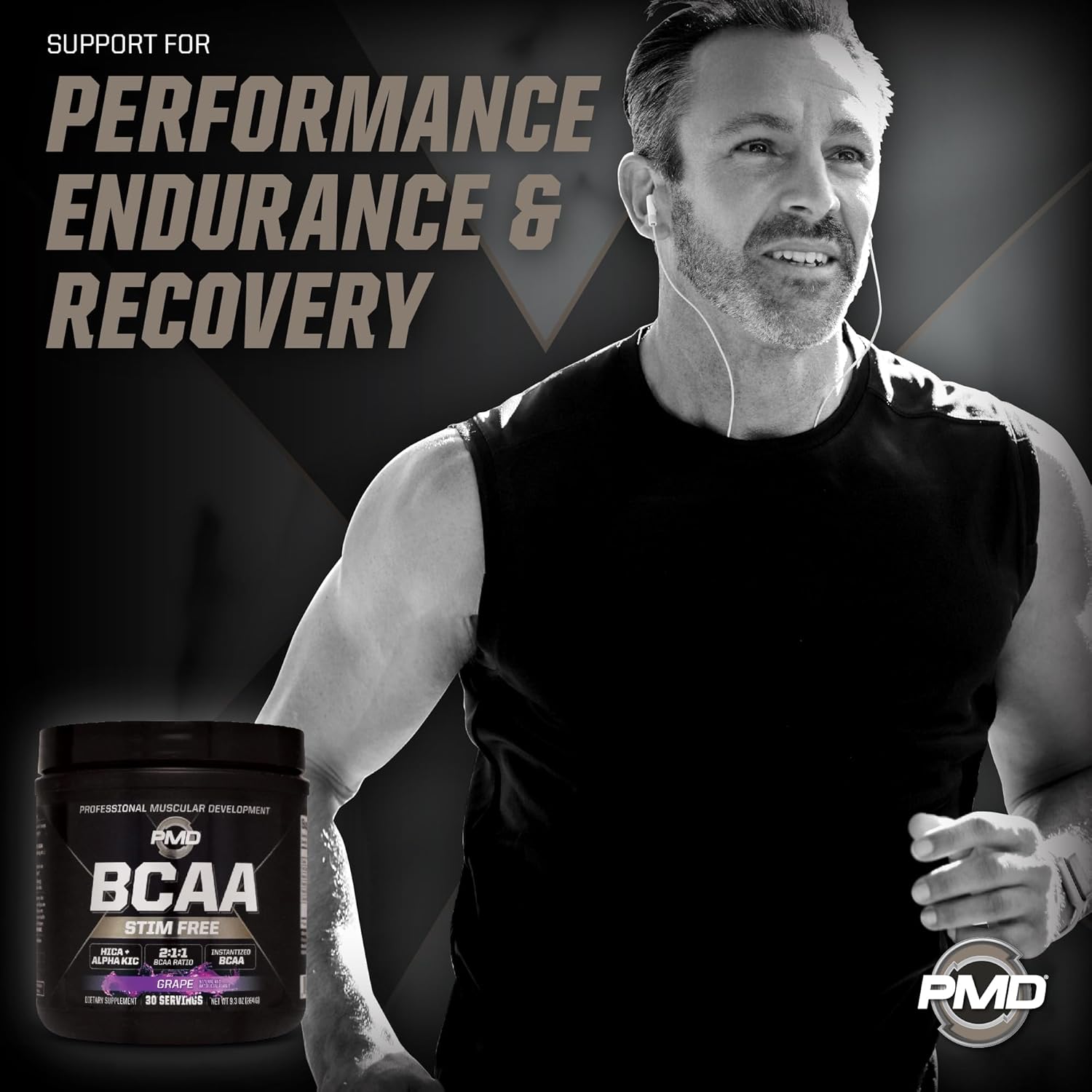 PMD Sports BCAA Stim-Free Amino Acids - Better Workout Performance, Enhanced Recovery, Daily Energy, Muscle Builder, and Muscle Sparing - BCAA Powder Drink Mix - Grape (30 Servings)