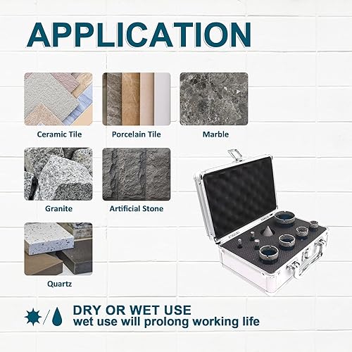 Miniatura 3 de Kit de brocas de diamante 6/8/10/20/25/32/35/1.969 in+1.378 in con vástago triangular para azulejos de porcelana, ladrillo de mármol y cerámica