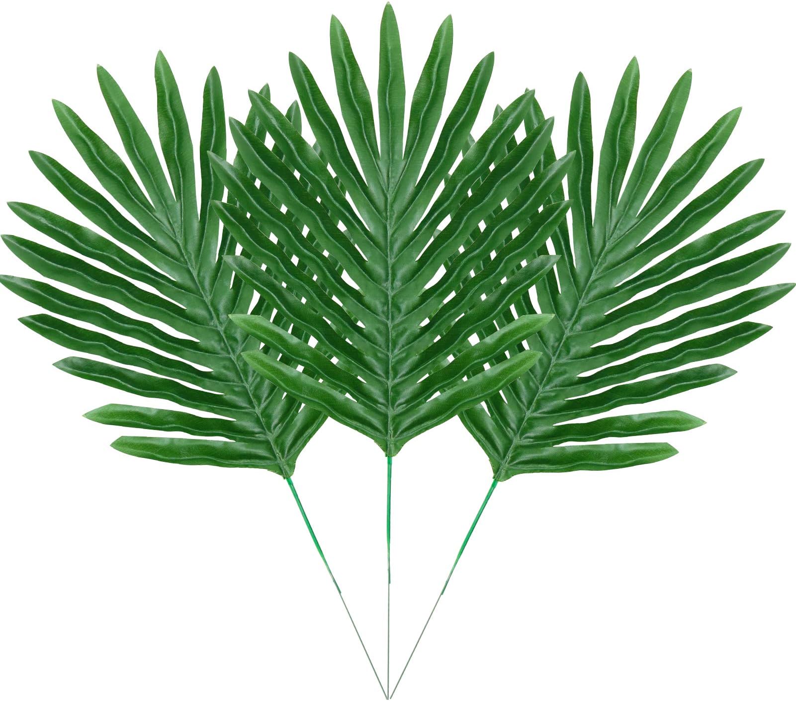 ElaDeco 36 Pcs Artificial Tropical Palm Leaves with Stems Luau Party Decoration Faux Palm Leaves Safari Leaves for Hawaiian Luau Party Jungle Beach Birthday Theme Decorations