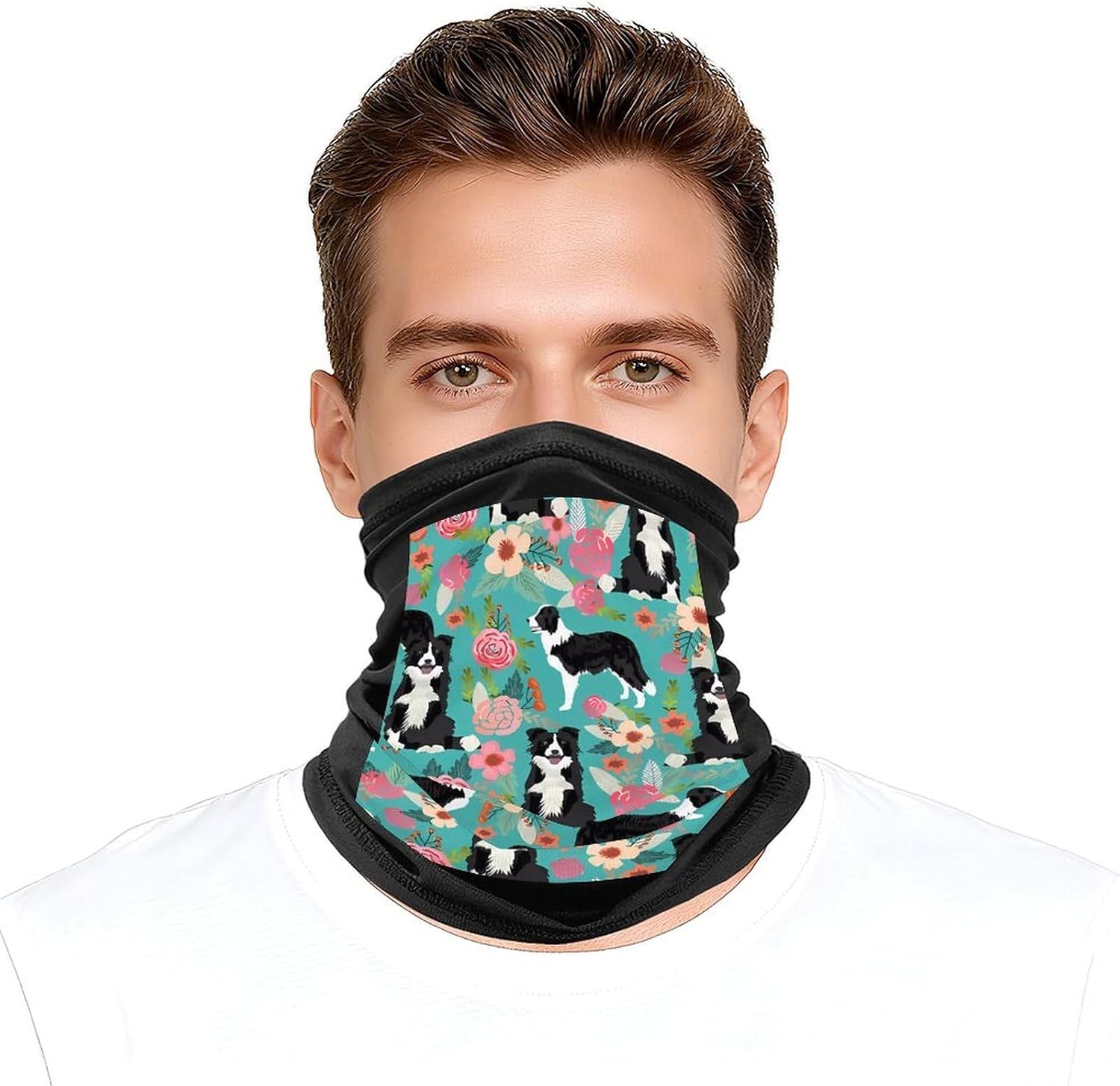 Border Collie Florals Neck Gaiter Face Mask UV Protection for Men Women, Breathable Quick Dry Face Cover Bandana Outdoor Sports Balaclava Wind-Proof for Hiking Skiing Motorcycle Cycling