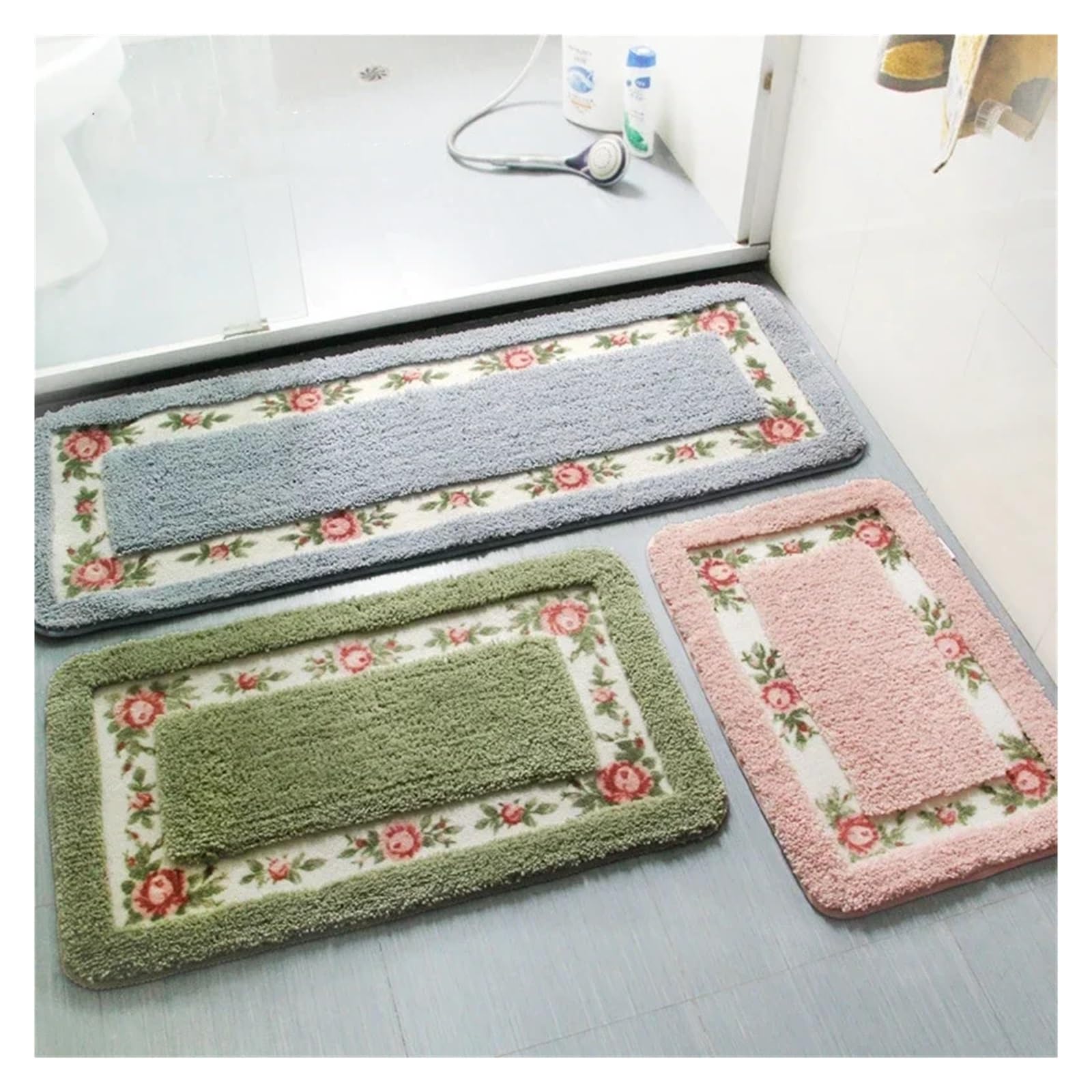 Lot de 3 tapis de bain de style pastoral pour salle de bain, cuisine, cuisine, salle de bain, toilettes, tapis de sol (3 pièces, 40 x 60 cm)