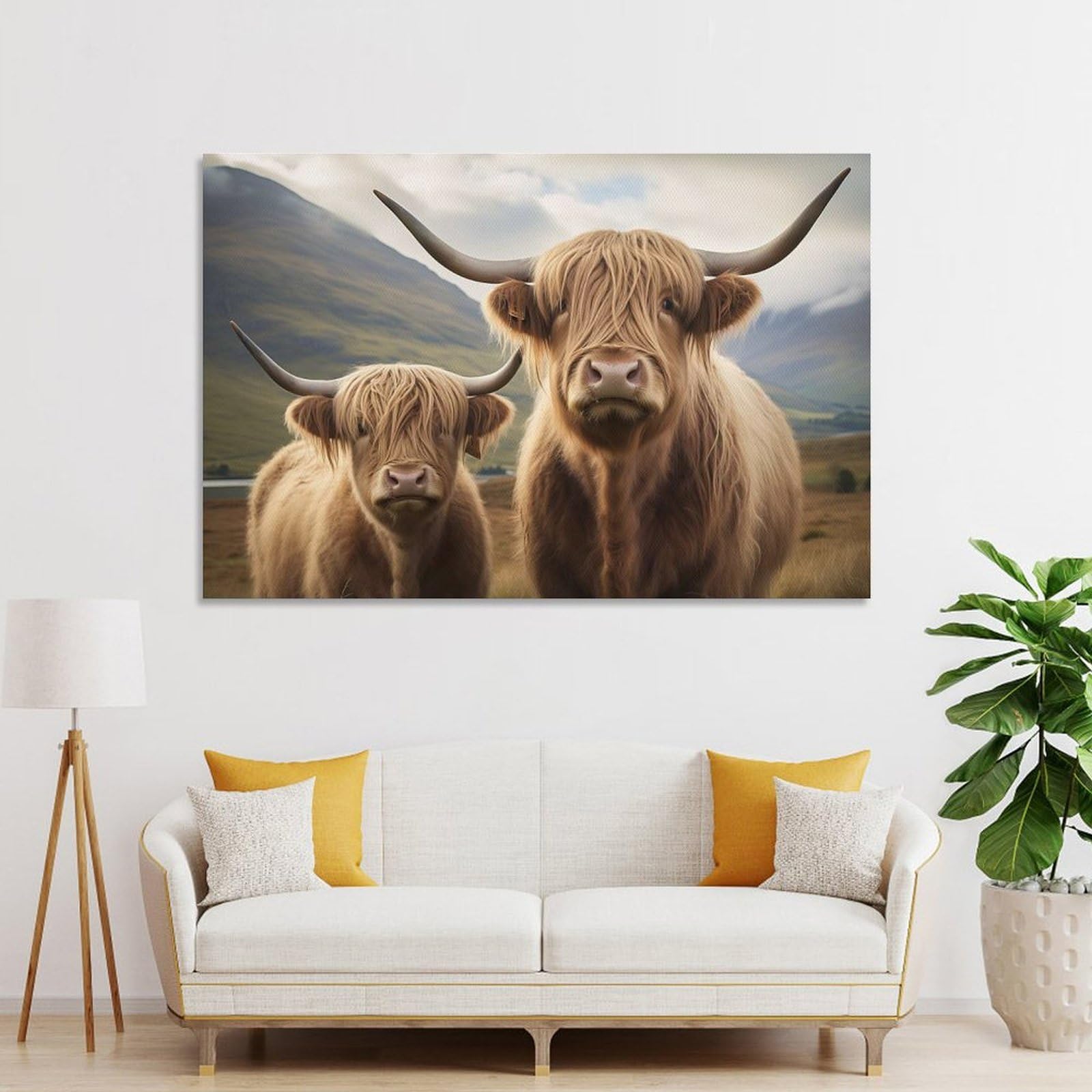 Junmoney Scottish Highland Cow Hanging Wall Art, 20x30inch(50x75cm), for Entryway, Lounge Links Or Small Walls, Home Artwork for First Impressions