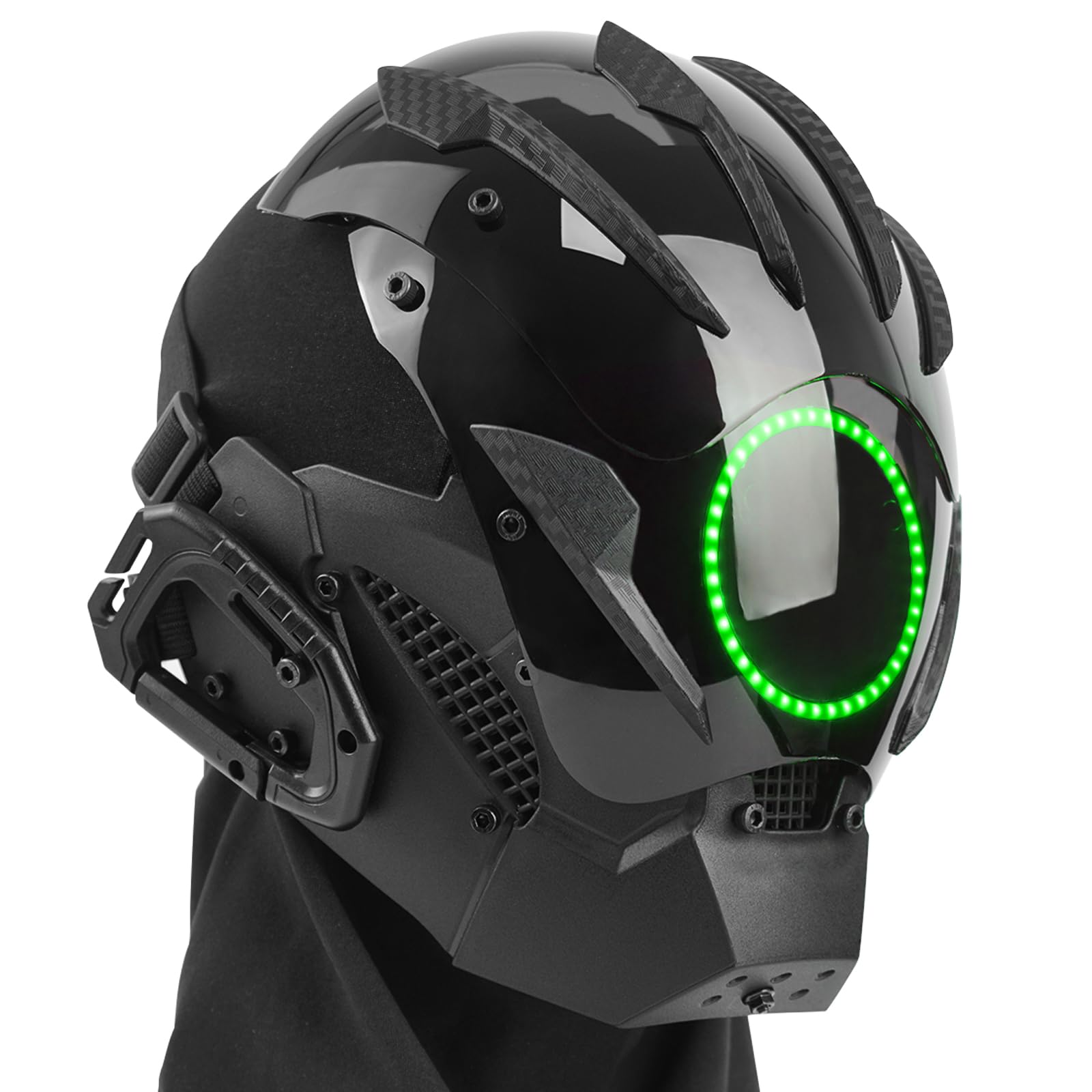 Maschera punk a LED da uomo, con cinturino regolabile, fosforescente, semi-casco, per DJ e rave, per feste, festival e cosplay